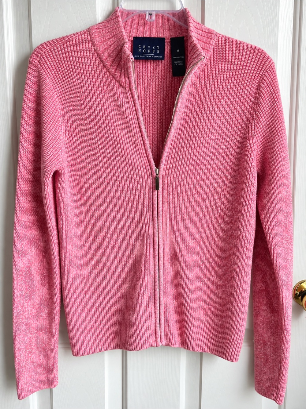 Liz Claiborne Pink Zip-Front Ribbed Cardigan Sweater